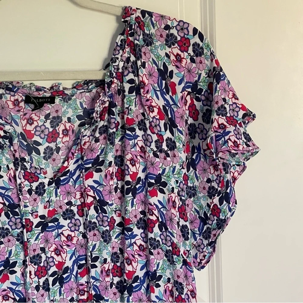 Talbots Paradise Floral Print Flutter Sleeve Popover Dress 29531 - Picture 6 of 15